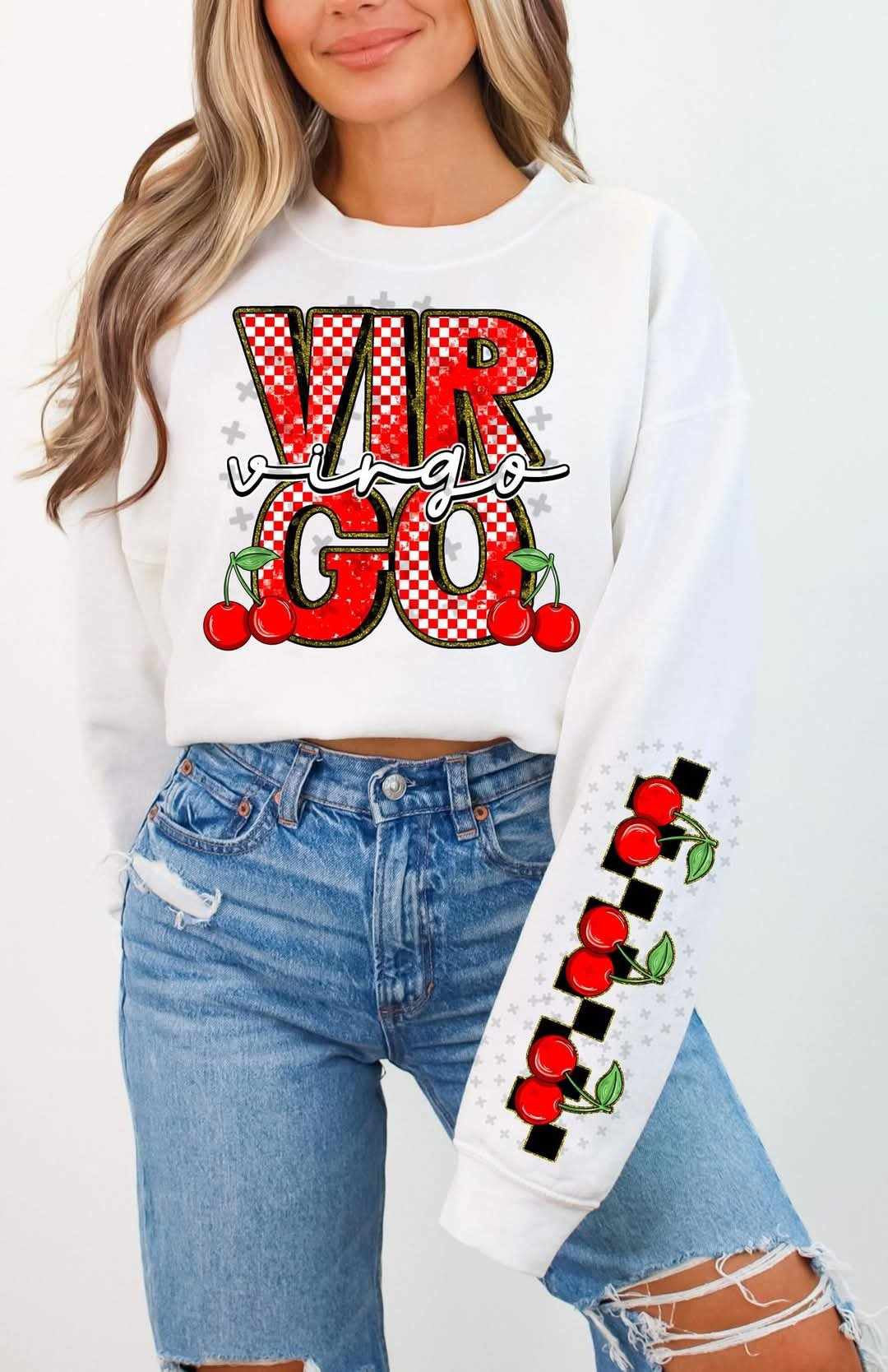 Virgo red font cherries FRONT (C’s) 82746 DTF transfer