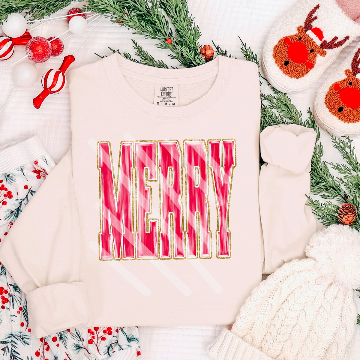 Merry Pink and Gold no splatter 115115 DTF Transfer