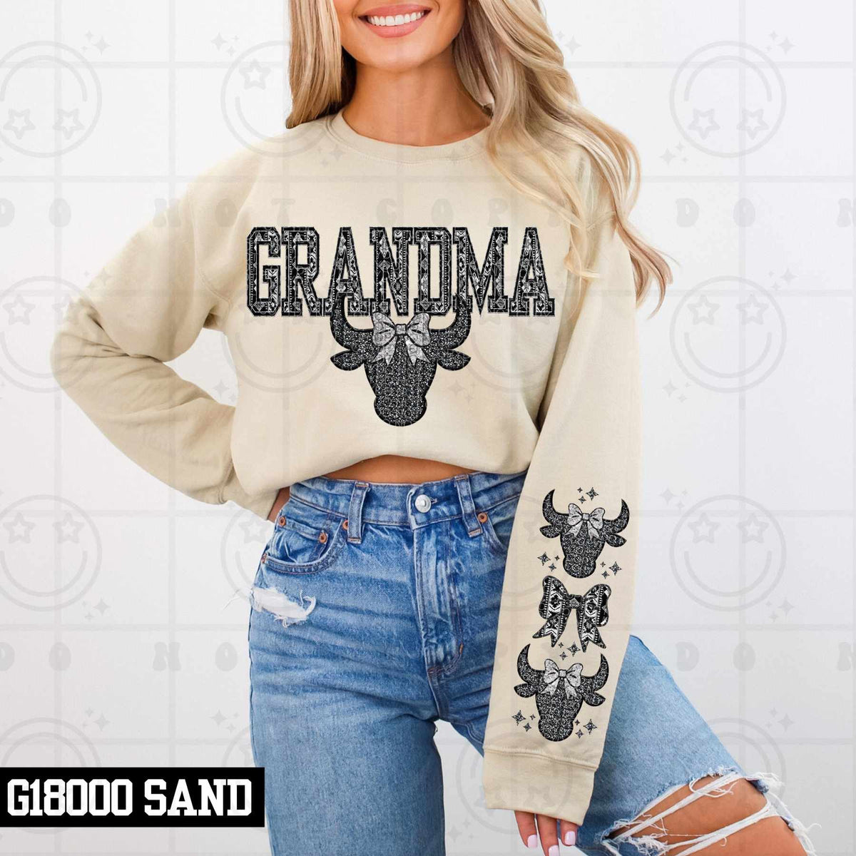 Grandma bull head with bow FRONT (HW) 79241 DTF transfer