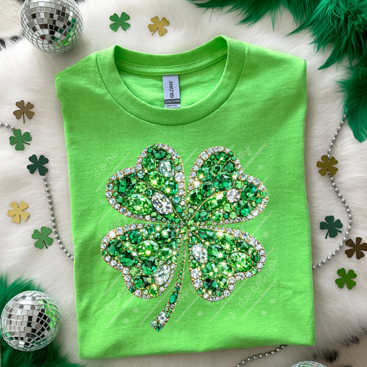 Faux rhinestone four leaf clover DTF Transfer
