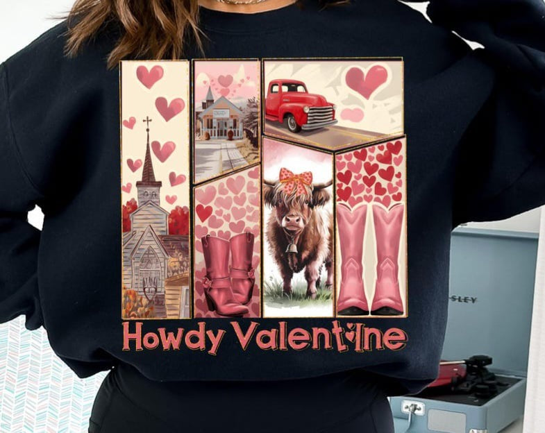 Howdy valentine perfect rectangles red font 75858 DTF transfer