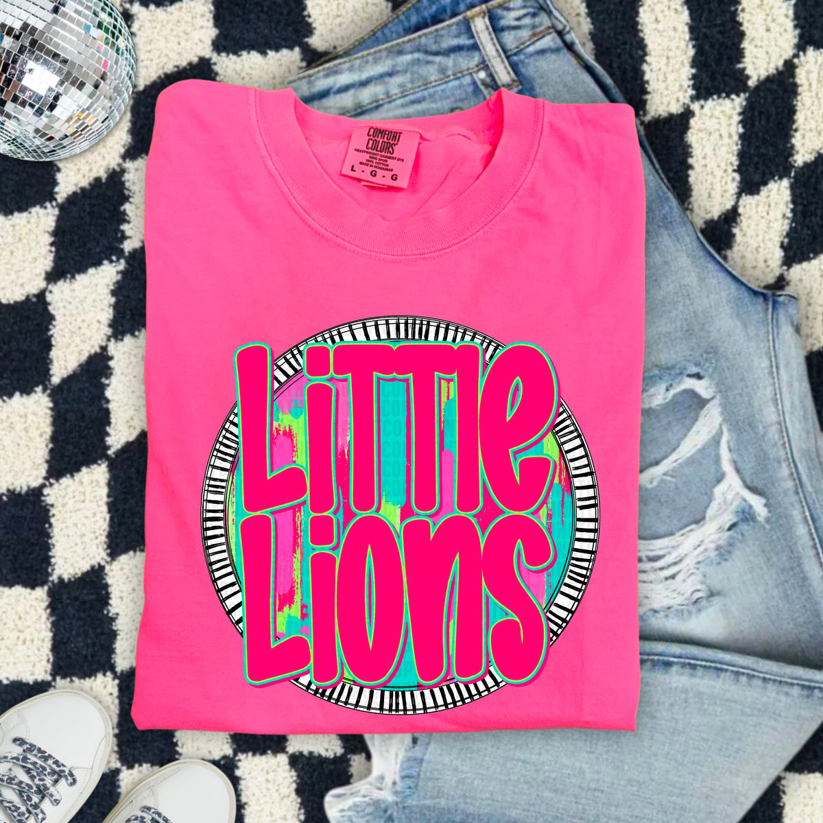 Little lions pink font circle 103896 DTF transfer