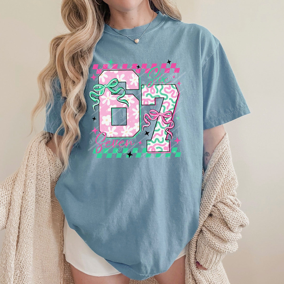 67 Six Seven pink & mint bows DTF Transfer