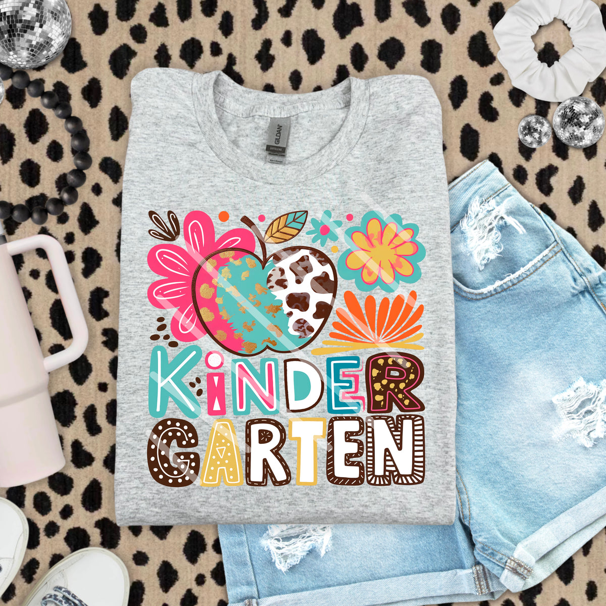 Kindergarten Abstract Florals with Apple 110900 DTF Transfer
