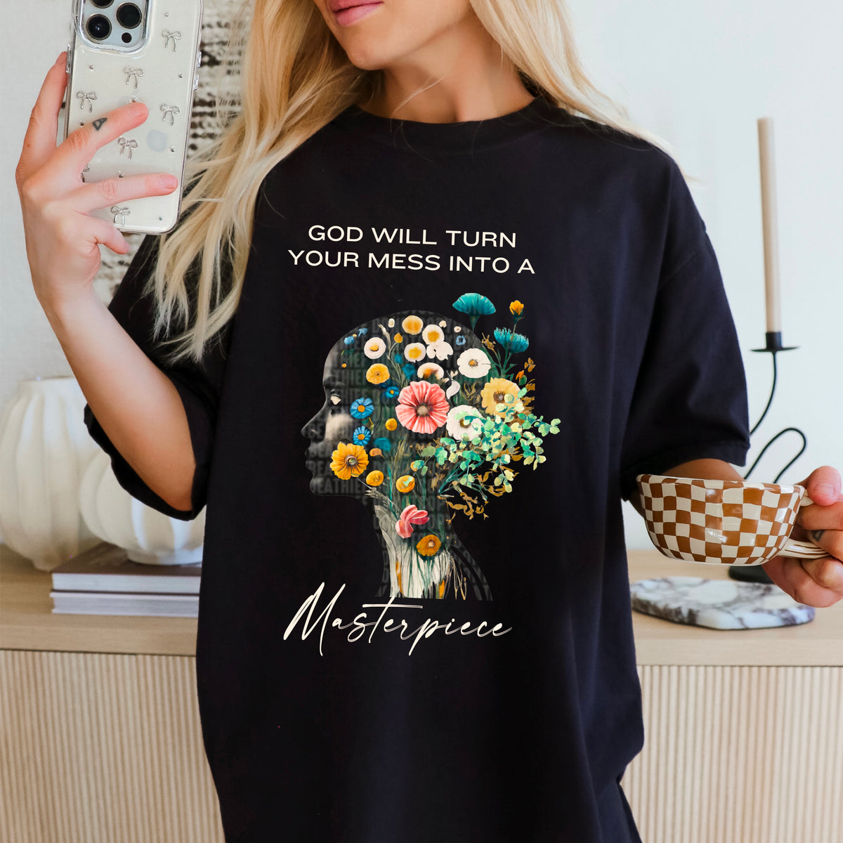 God will turn your mess into a masterpiece white font 94930 DTF transfer