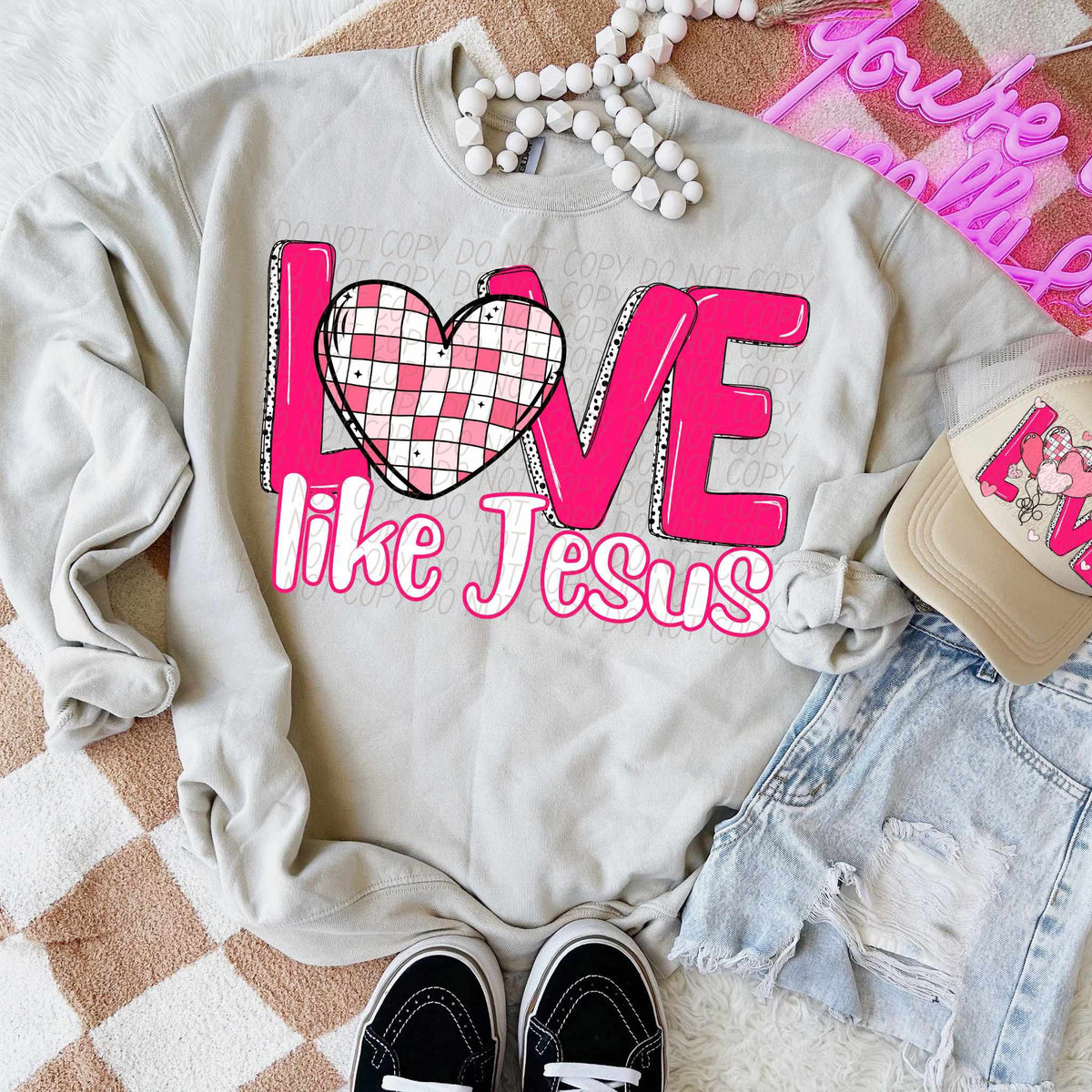 Love like Jesus checkered heart (CITY) 75755 DTF transfer