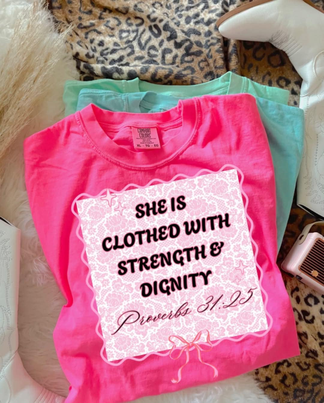 She is clothed with strength & dignity pink 106248 DTF transfer