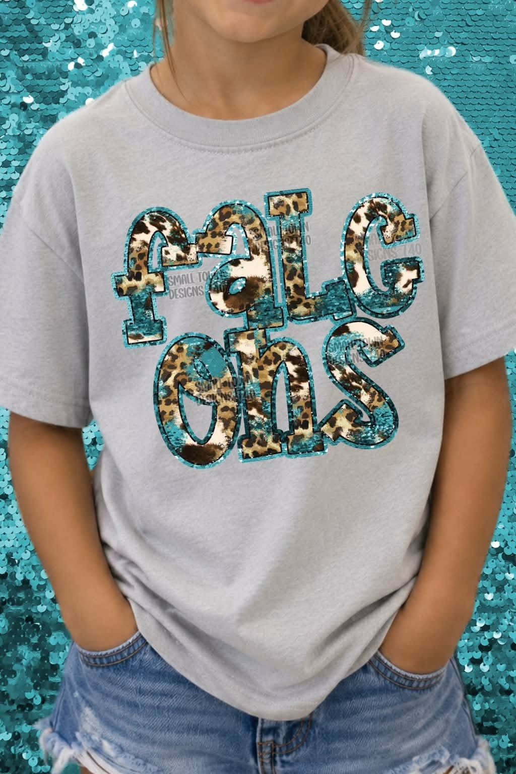 Falcons animal print blue sequin outline (STD) DTF transfer