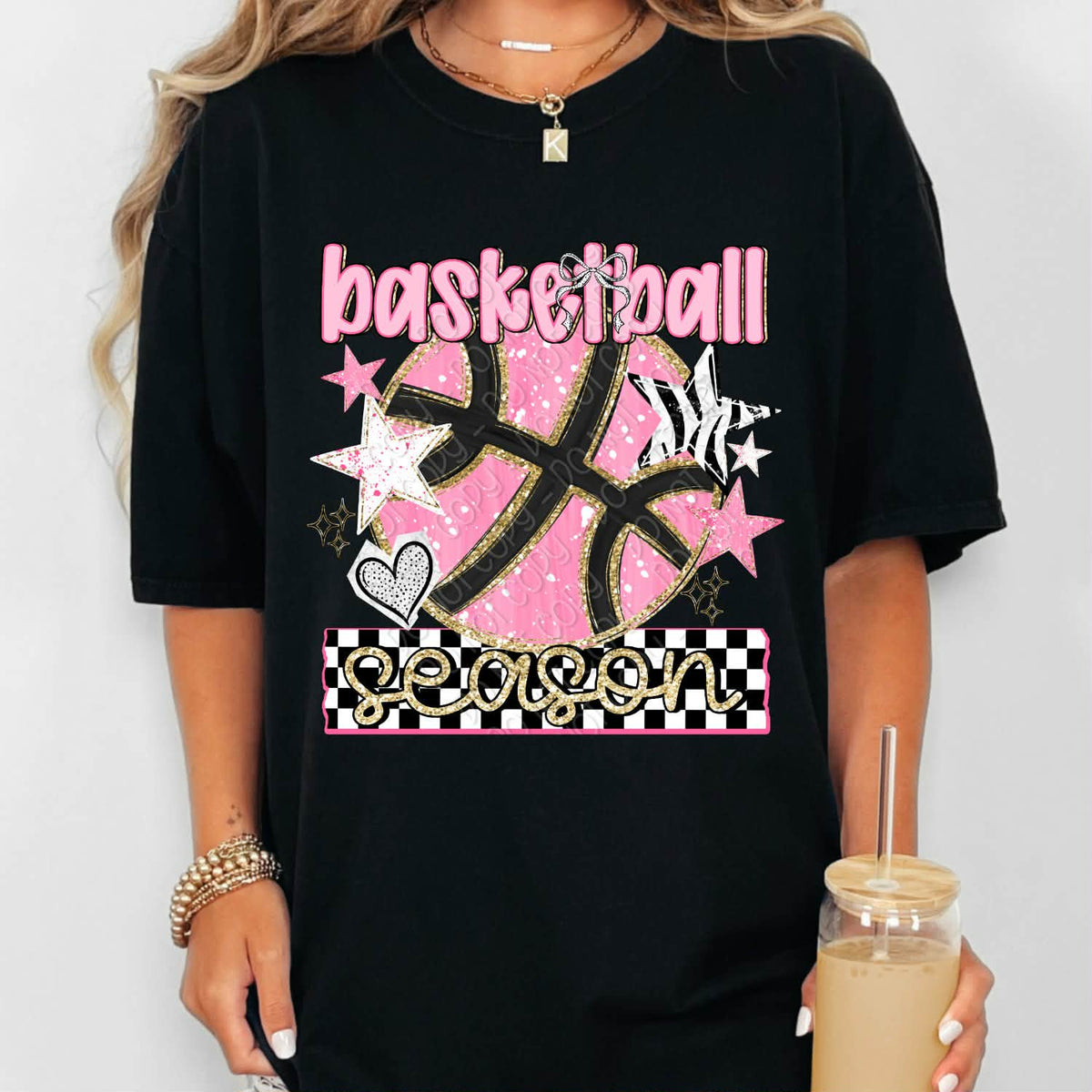 Basketball season pink with stars (DWS) DTF Transfer