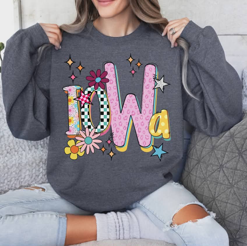 Iowa colorful stars and flowers (S&G) DTF Transfer