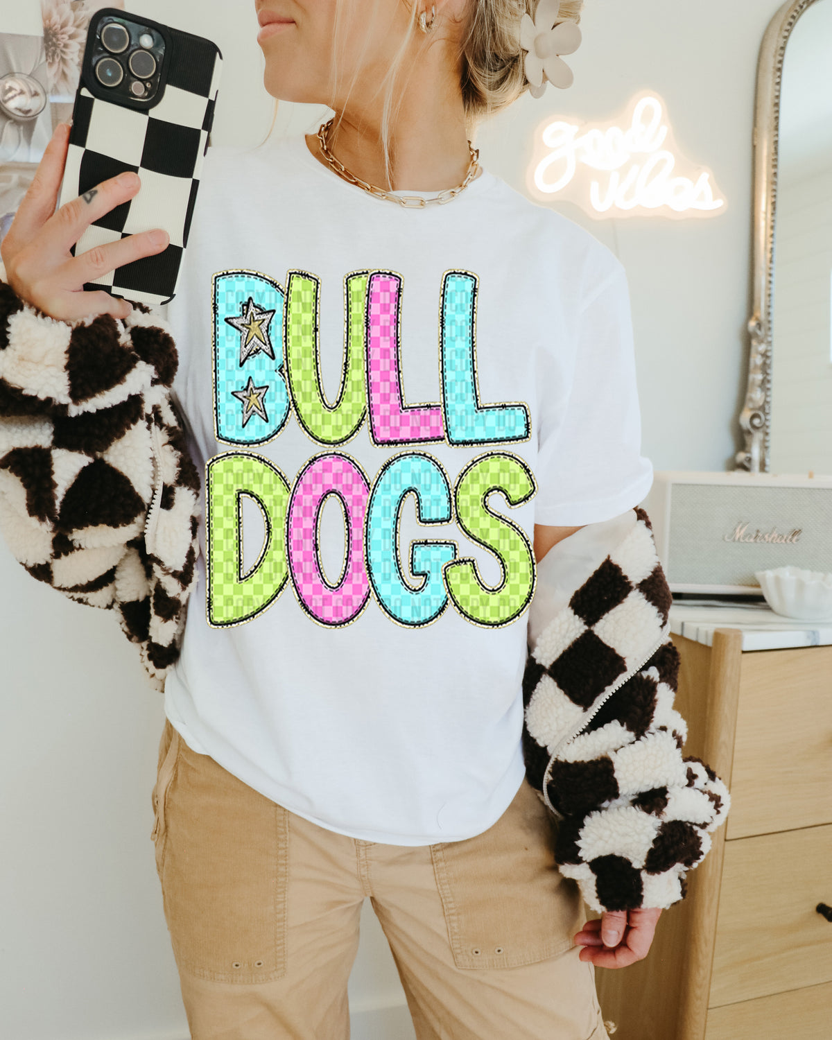 Bull dogs Colorful Checkered (caplinger) DTF transfer