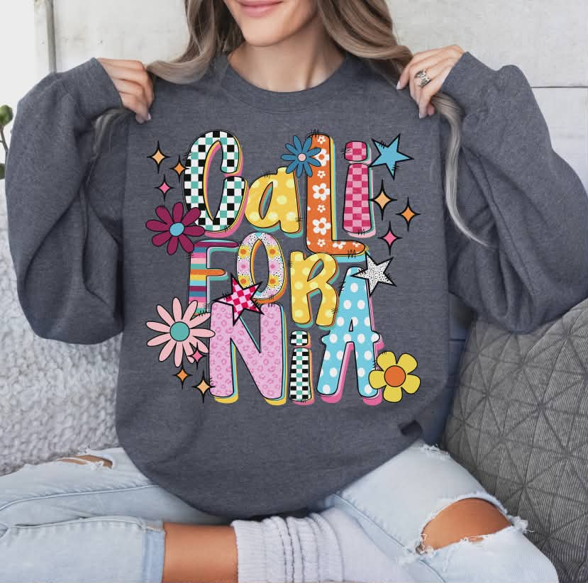 California colorful stars and flowers (S&G) DTF Transfer