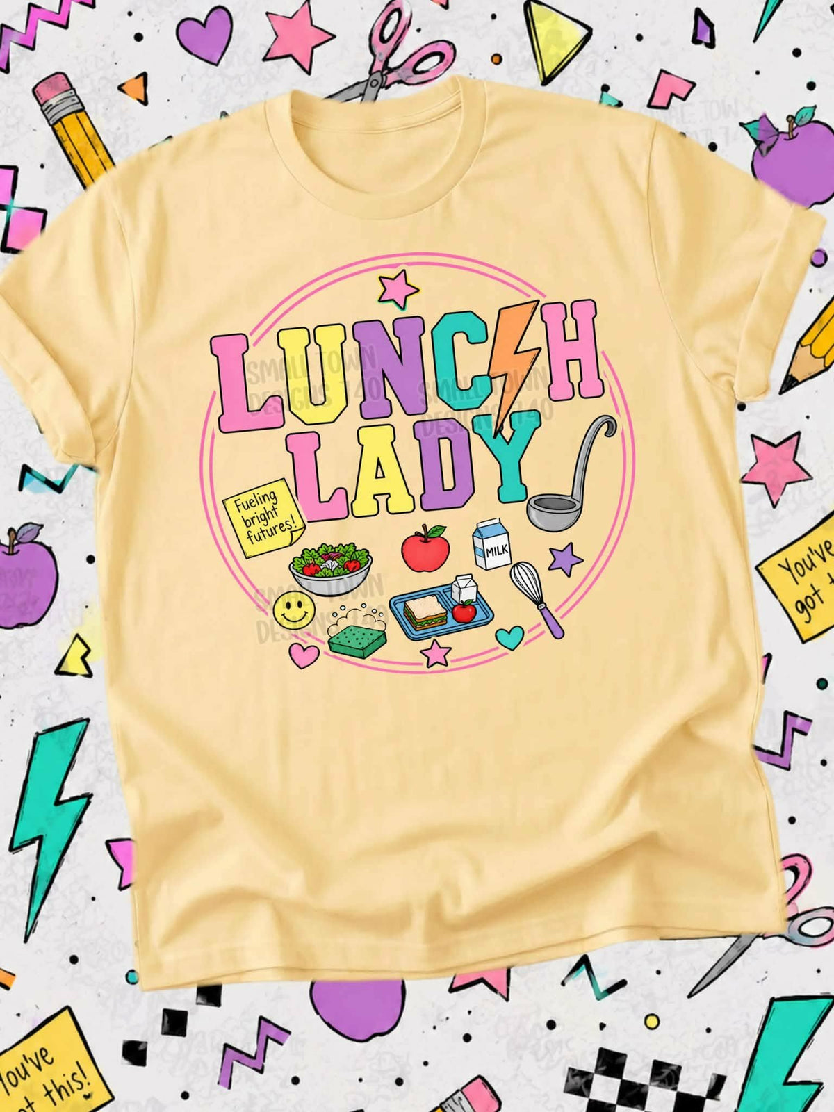 Lunch Lady colorful circle with school supplies (STD) DTF Transfer