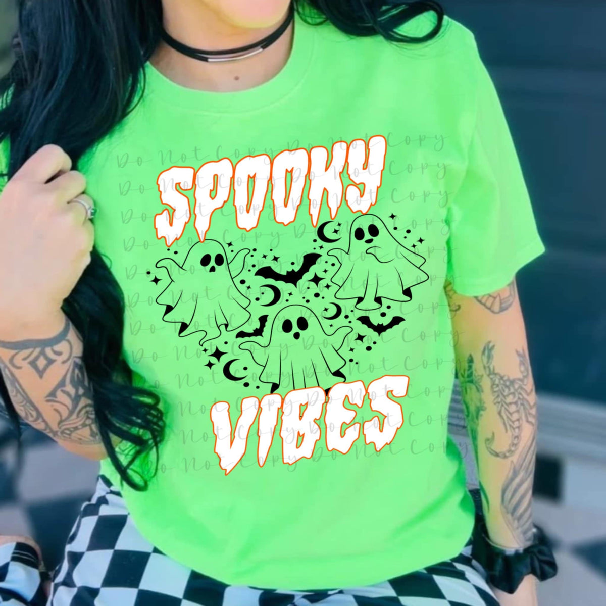 Spooky Vibes with three ghosts and bats 111738 DTF transfer