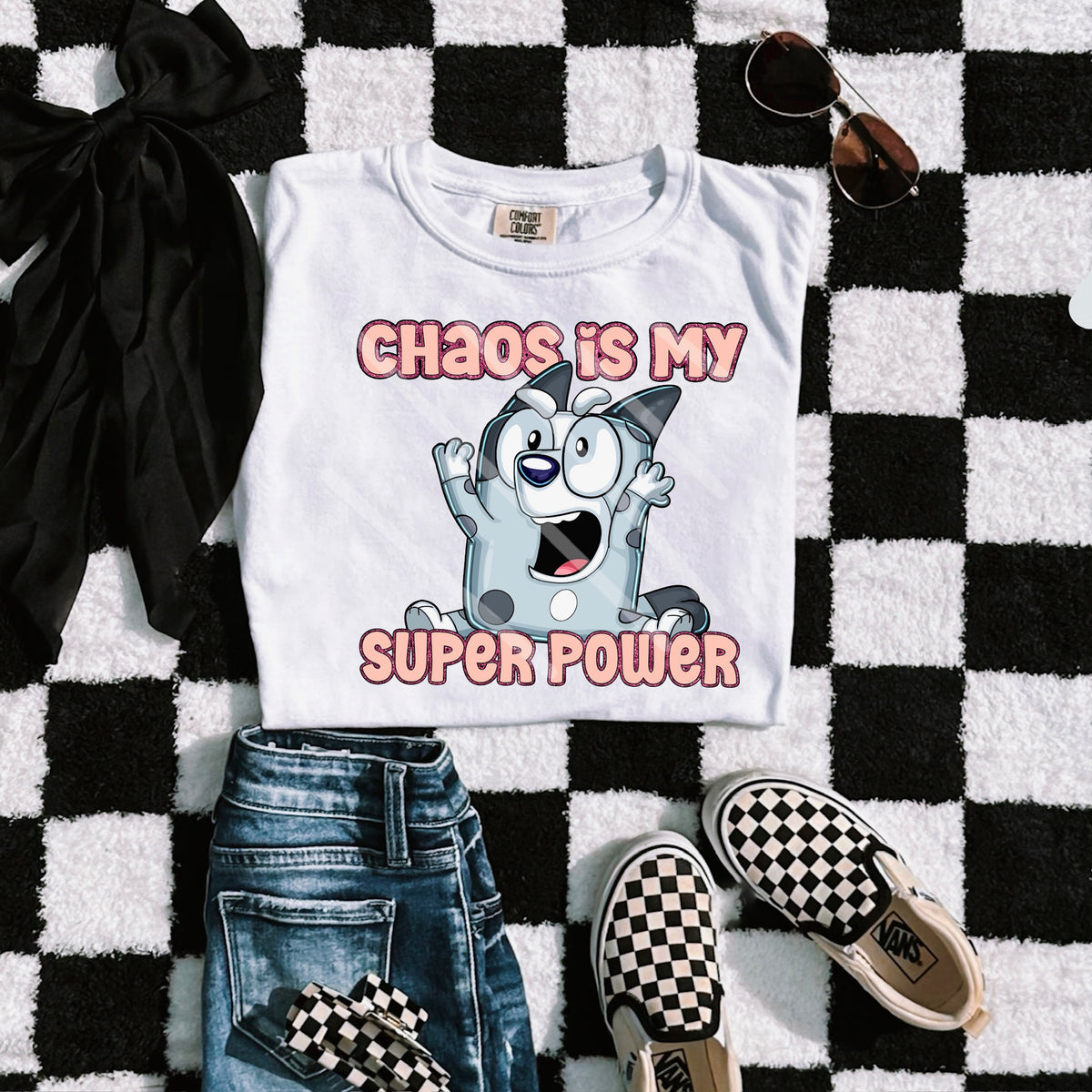 Chaos is my super power dog PINK 110563 DTF transfer