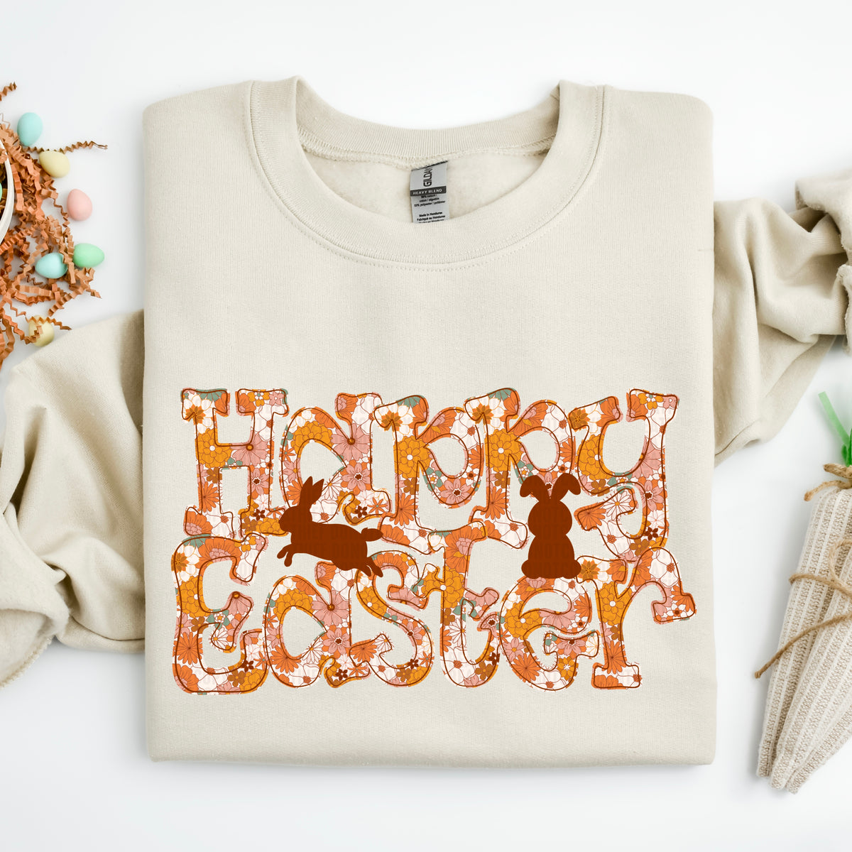 Happy Easter orange flowers 90440 DTF transfer