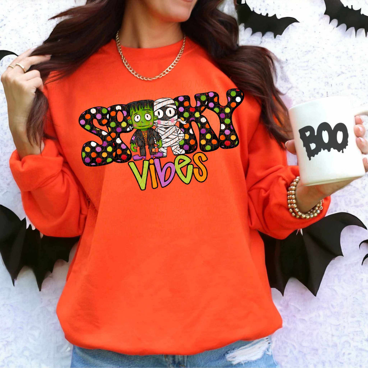 Spooky vibes polka dot frank and mummy (City) DTF transfer