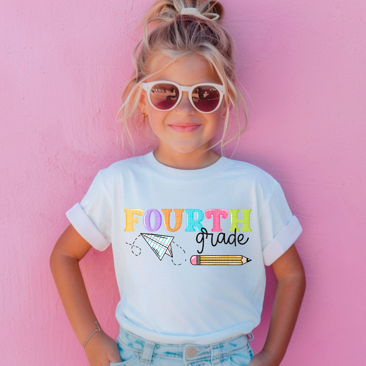 Fourth grade paper airplane with black font 109764 DTF transfer