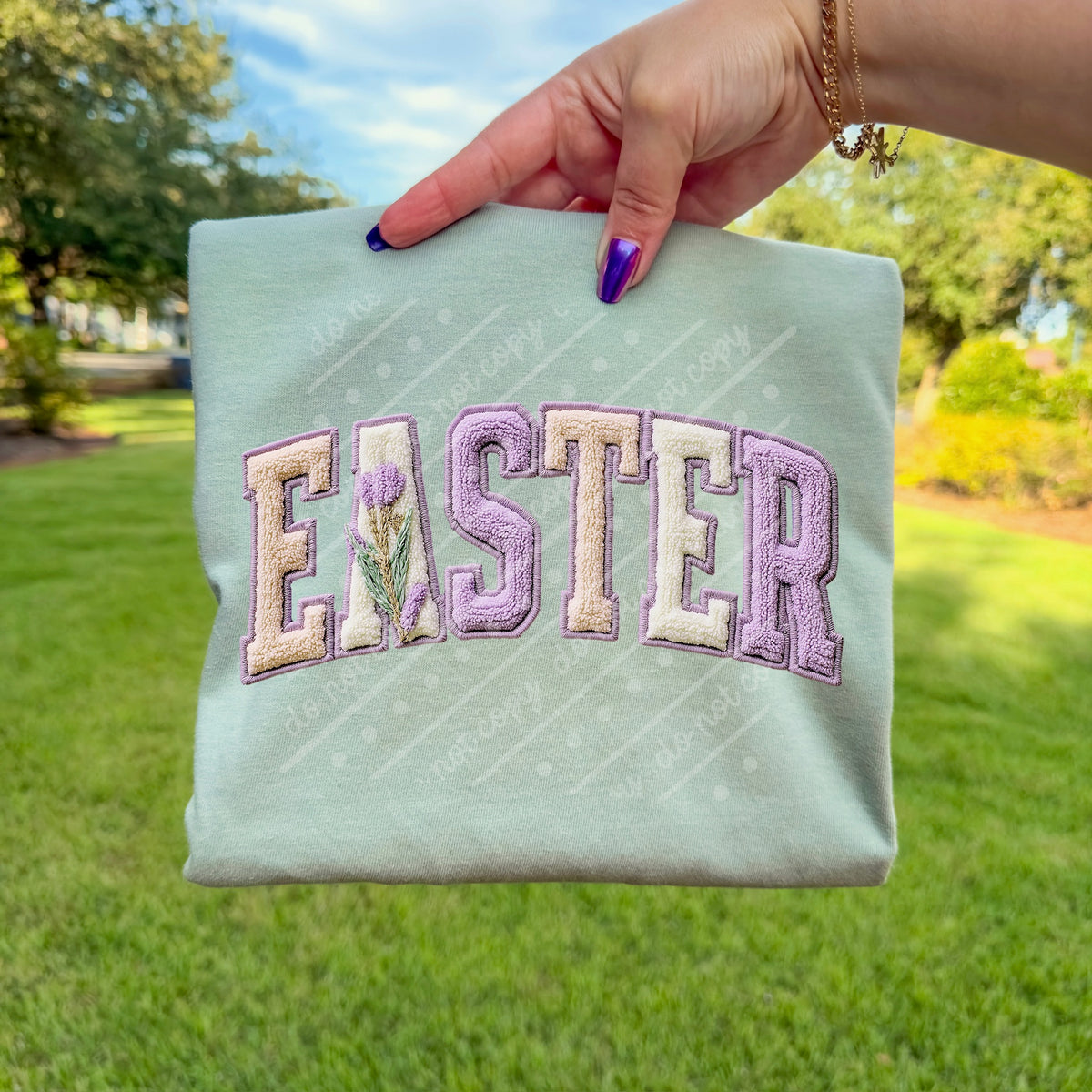Easter peach and purple faux patch DTF Transfer
