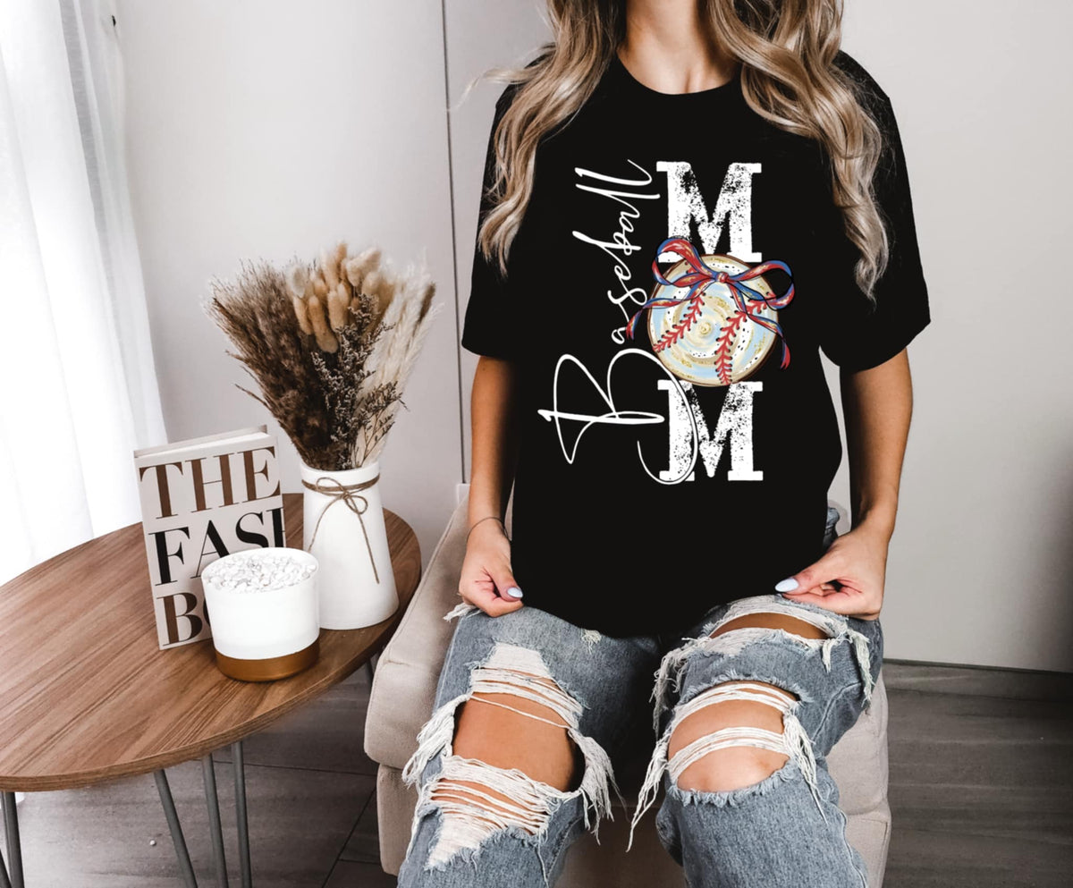 Baseball mom with bow BACK white 100528 DTF transfer
