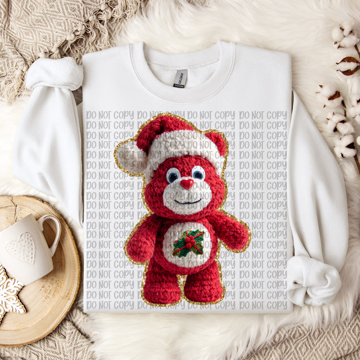 Faux Crochet red bear (VP) DTF transfer