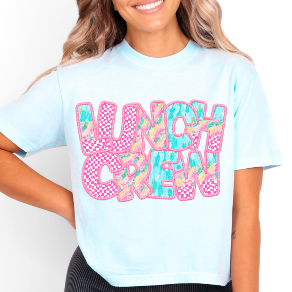 Lunch crew pink checkered (CITY) 97110 DTF transfer