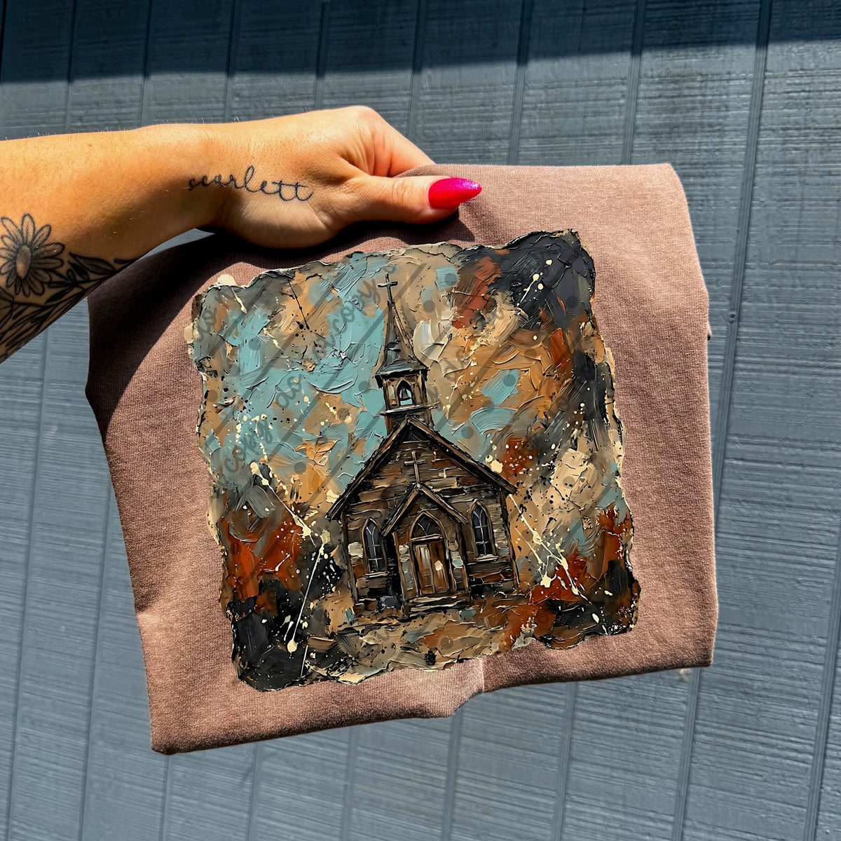 Brown Faux painted church DTF Transfer