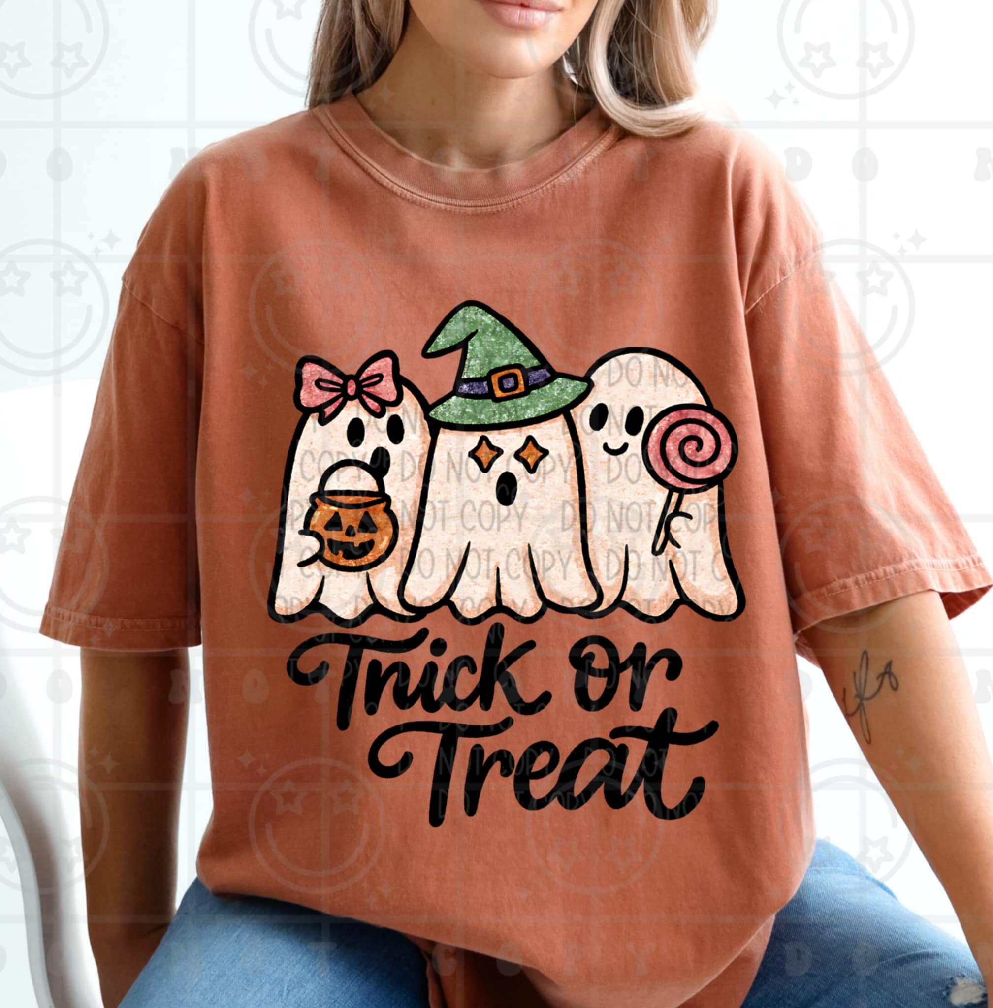 Trick Or Treat Ghosts HW DTF transfer – Mud & Grace Transfers
