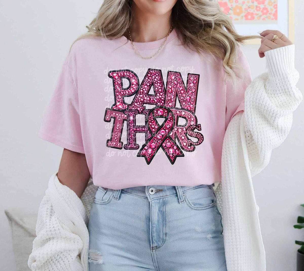Panthers pink rhinestone 60607 DTF transfer