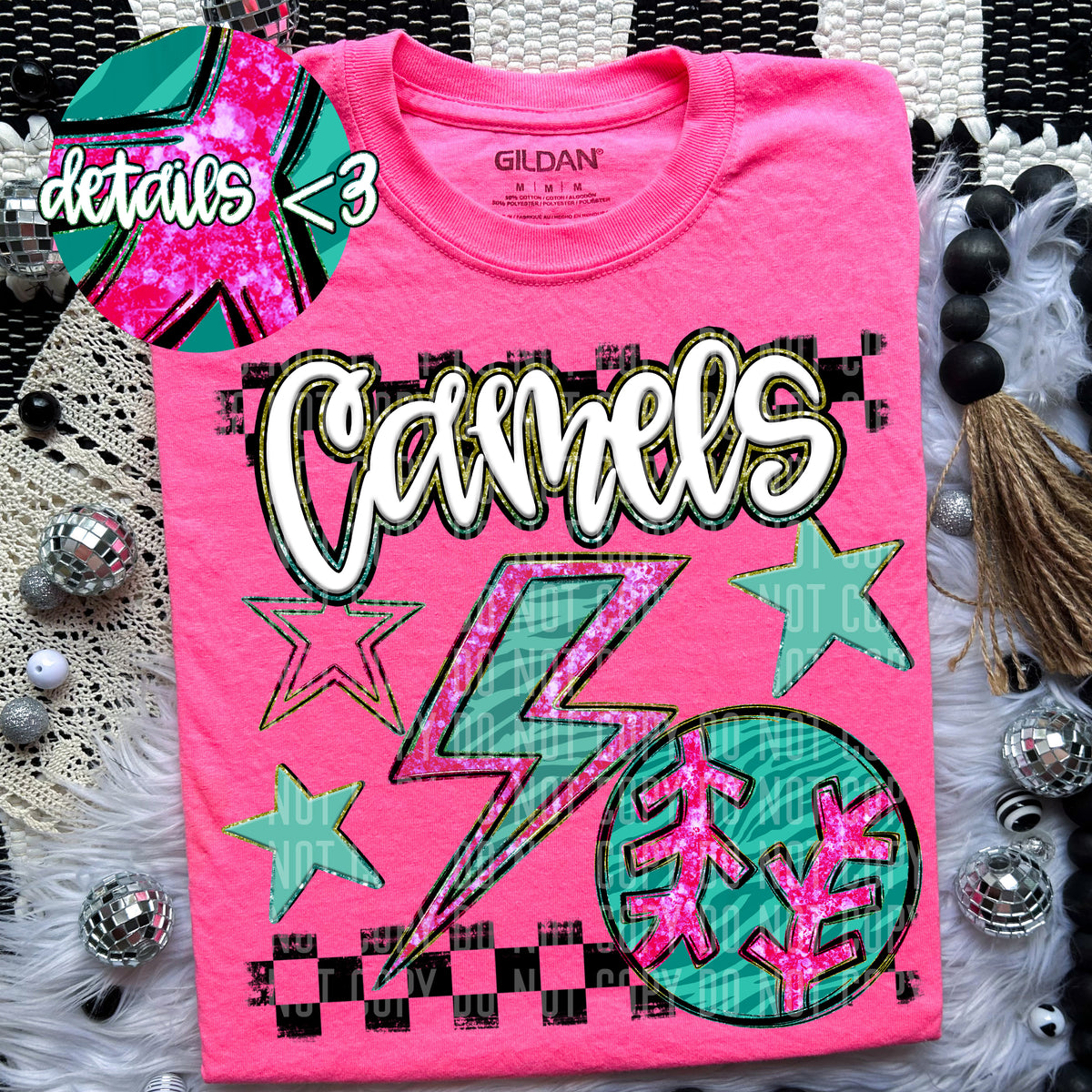 Camels Teal and Pink Checkered (Caplinger) DTF transfer