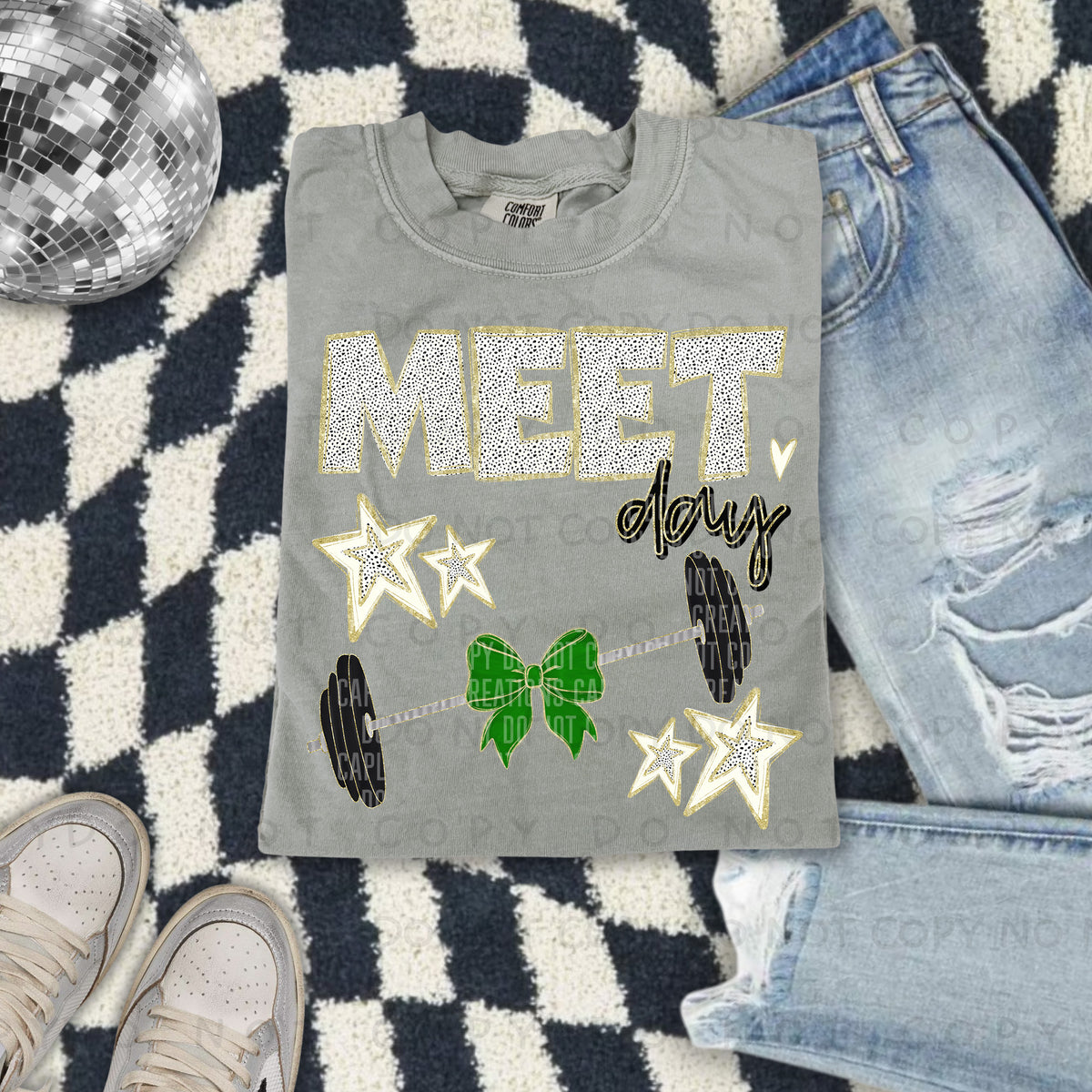 Meet day dark green bow background (Caplinger) DTF transfer