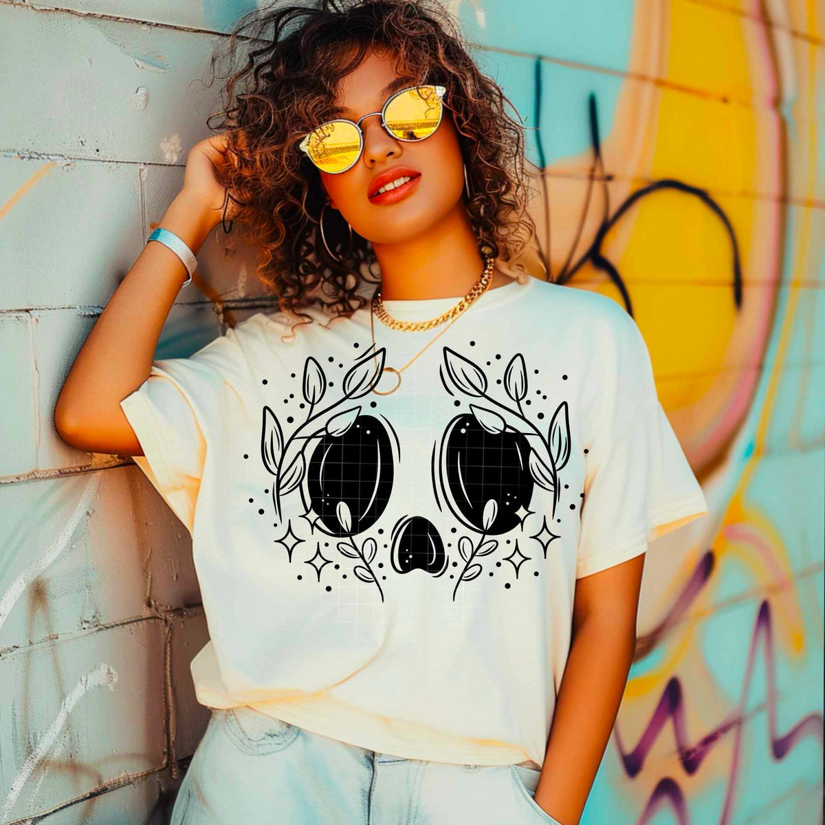 Black floral skull eyes (CSC) 84306 DTF transfer
