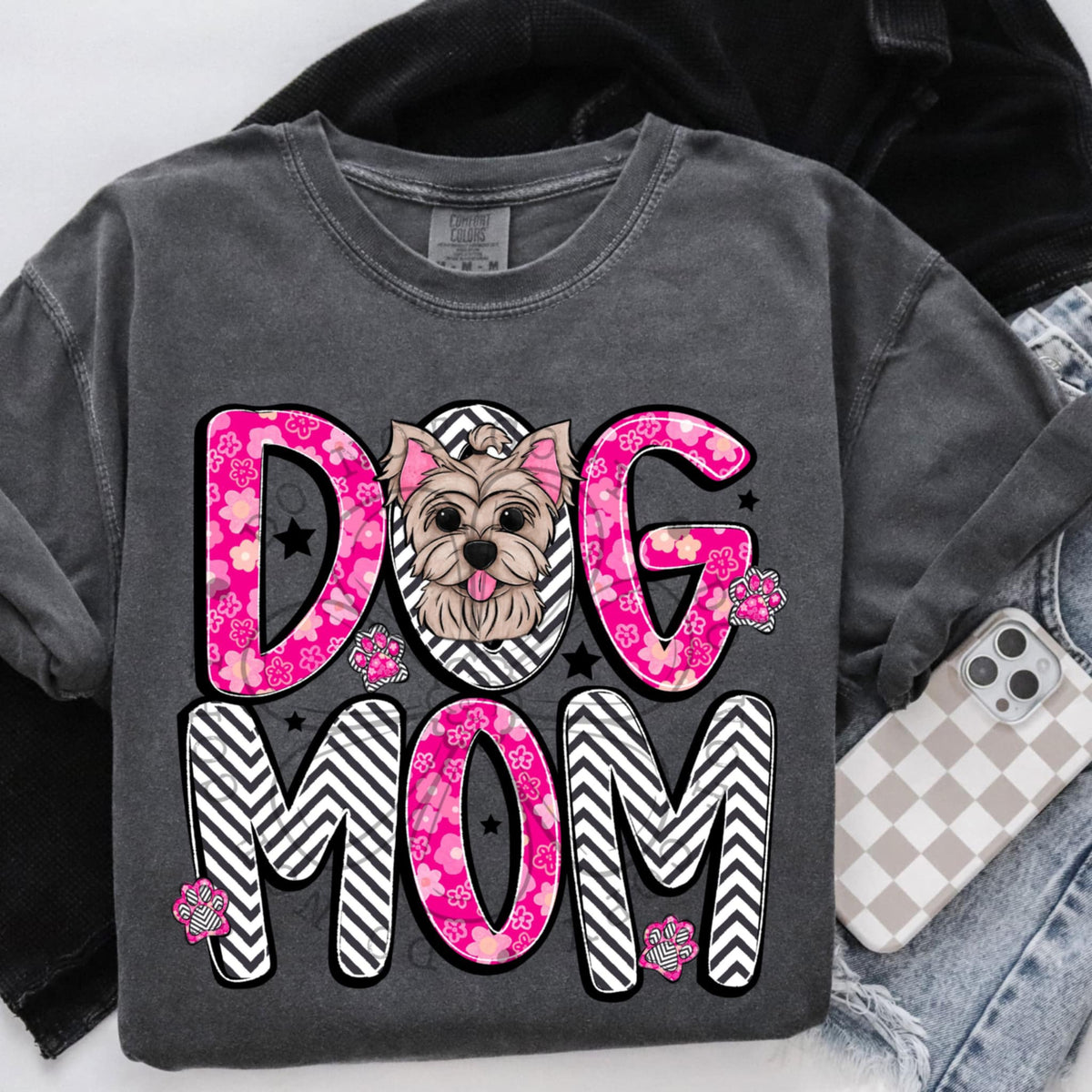 Yorkie dog mom dark pink (SWD) 97332 DTF transfer