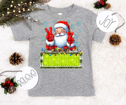 Santa green name tag blue snowflakes (caplinger) 73060 DTF transfer