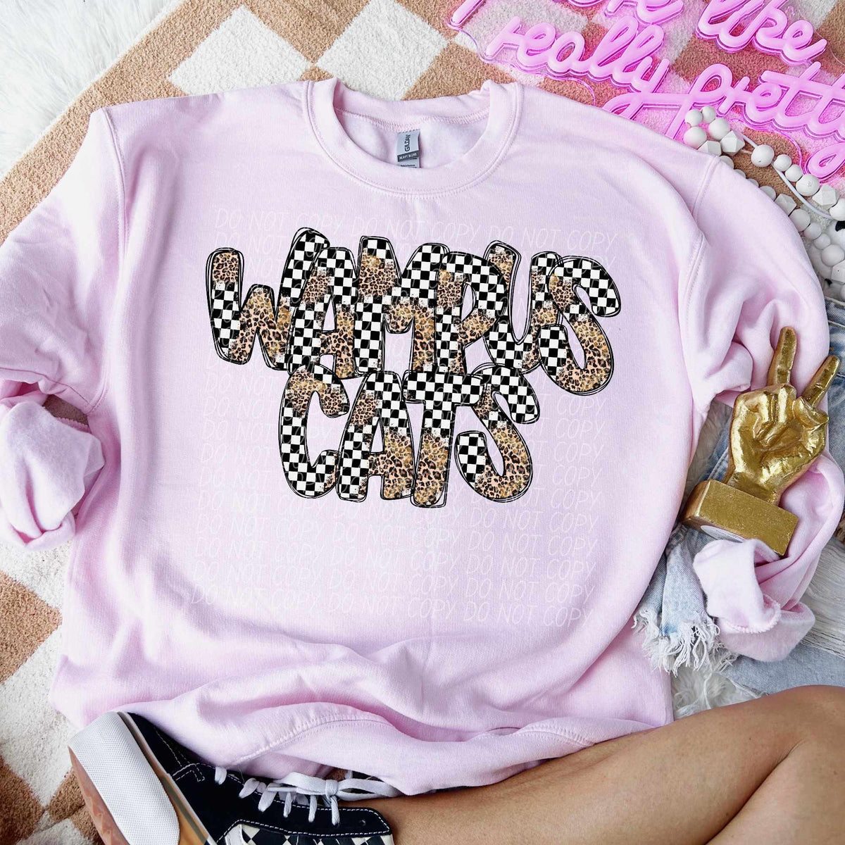 Wampus cats checkered leopard filled (CITY) 53181 DTF transfer