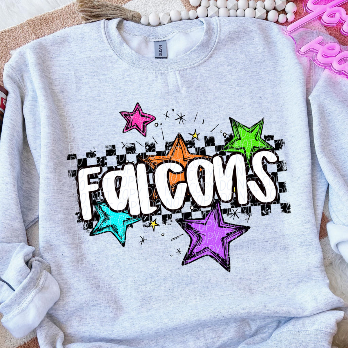 Falcons Mascot Rainbow Stars DTF TRANSFER
