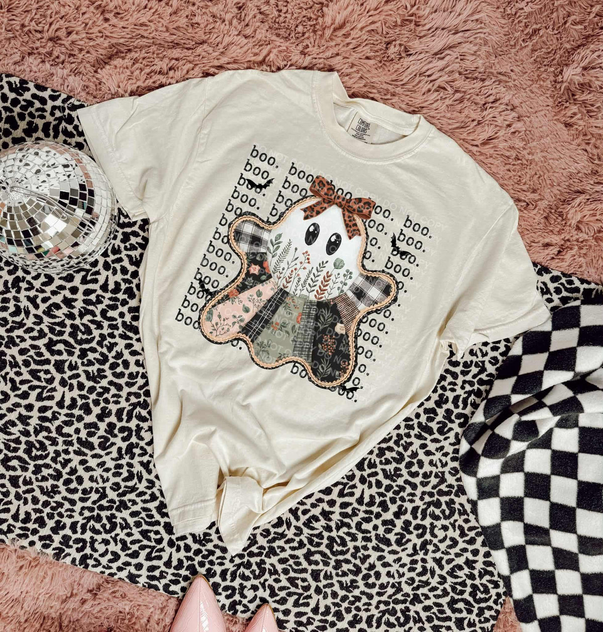 Boo repeated background patchwork ghost (SCG) DTF transfer