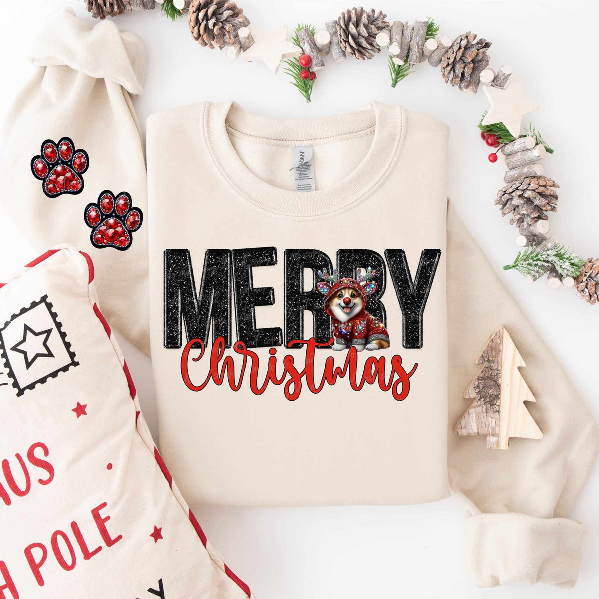 Merry Christmas corgi FRONT ONLY (VIRGO) 53823 DTF transfer