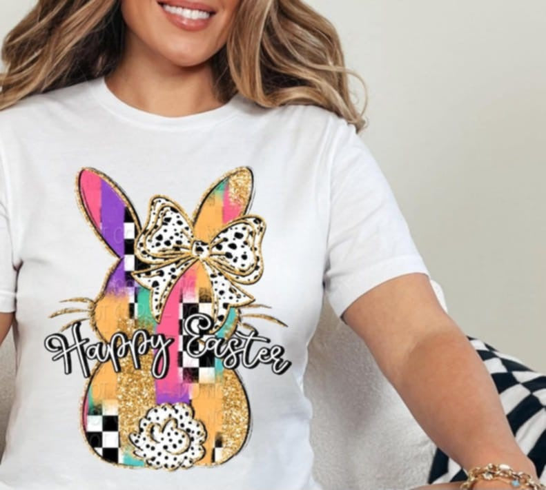 Happy Easter colorful bunny 91049 DTF transfer