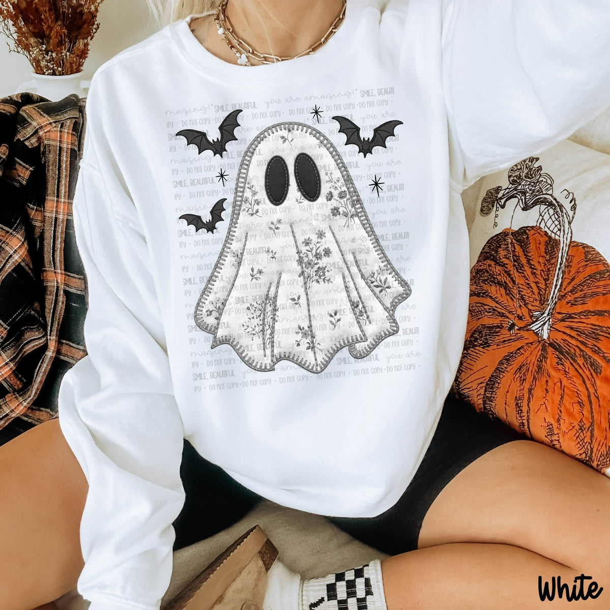 Floral ghost with bats (Carter) Sunday Special DTF transfer
