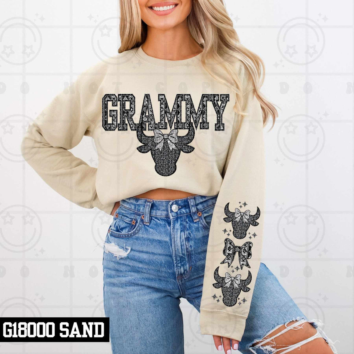 Grammy bull head with bow FRONT (HW) 79253 DTF transfer