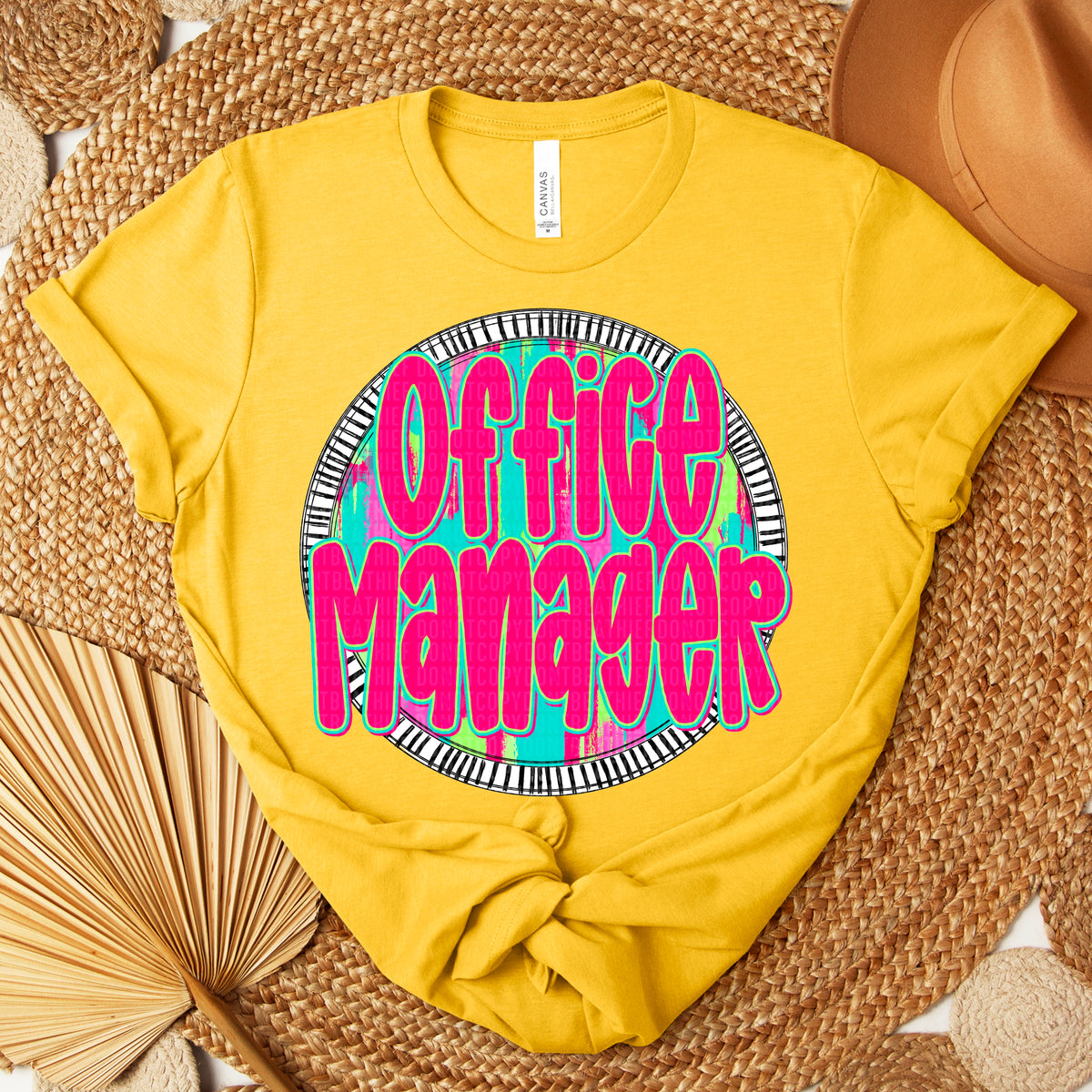 Office manager pink font circle 106164 DTF transfer