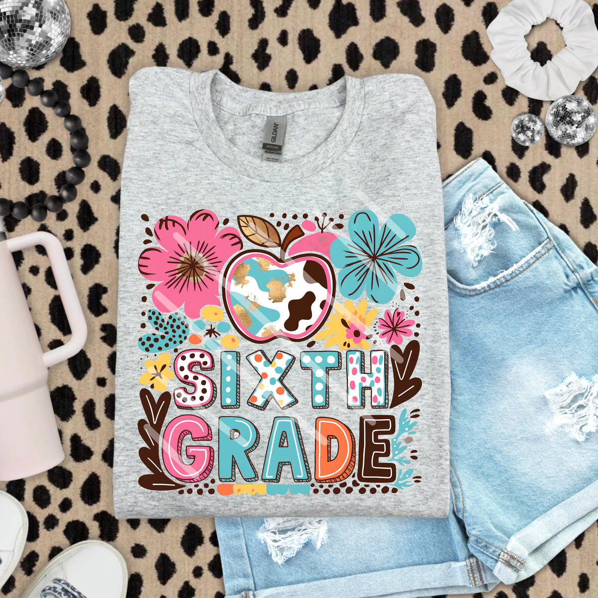 Sixth Grade Abstract Florals with Apple 110901 DTF Transfer