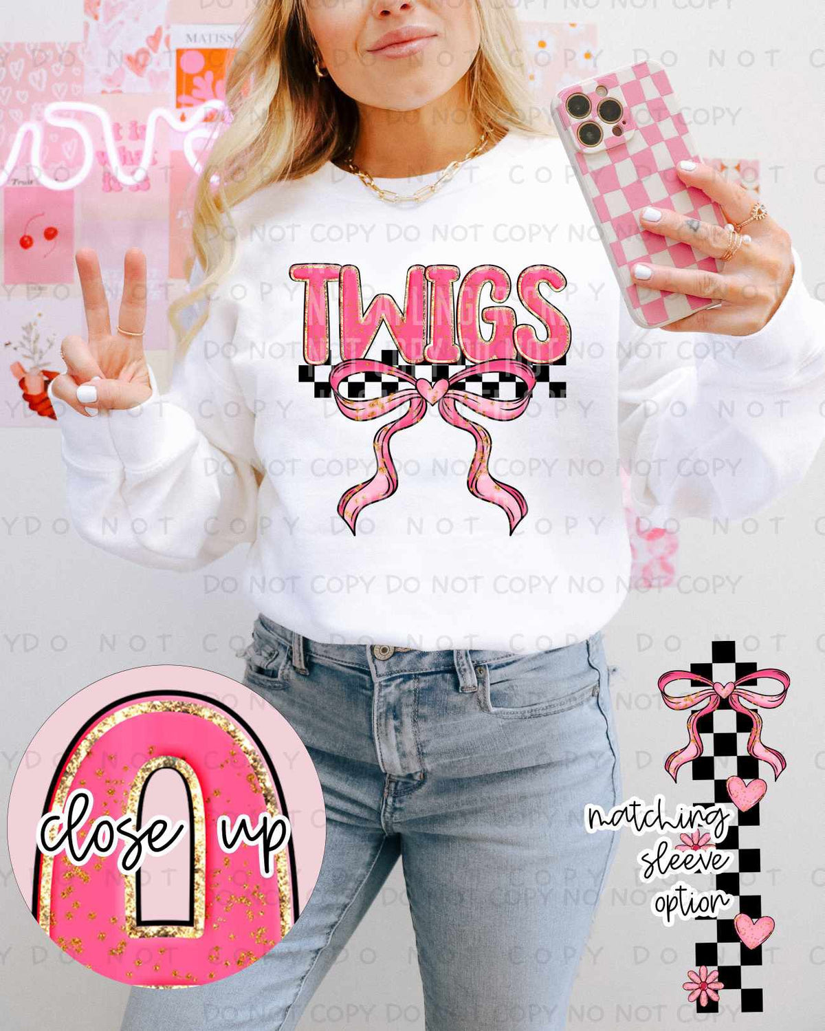 Twigs pink and gold with bow (Caplinger) 80383 DTF transfer