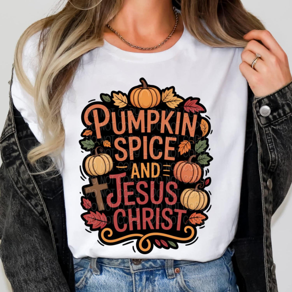 Pumpkin spice and Jesus Christ 106115 DTF transfer