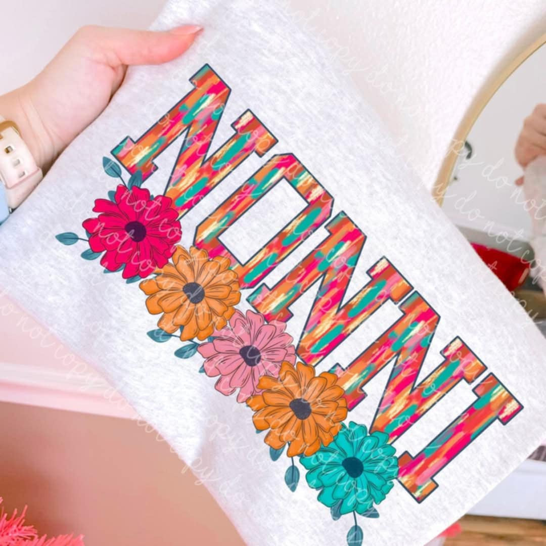 Nonni brushstrokes with flowers (MMD) 97877 DTF transfer