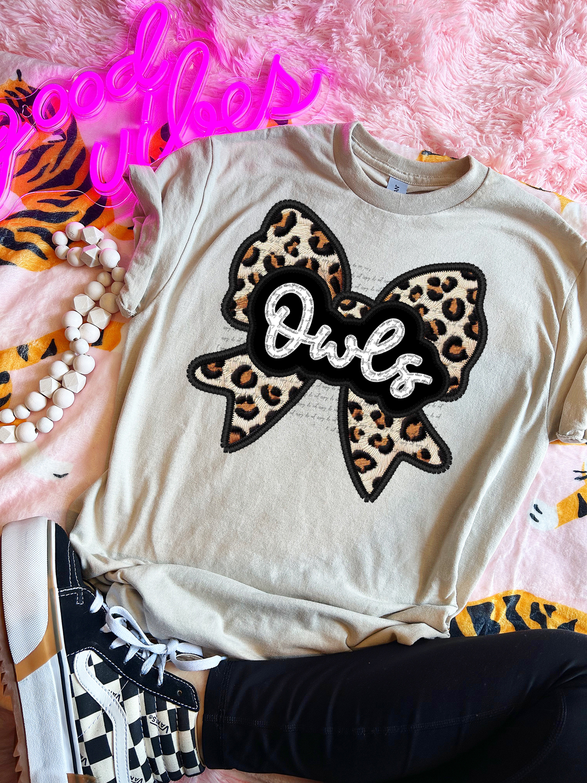 Owls Faux Embroidery Bow 30443 DTF transfer