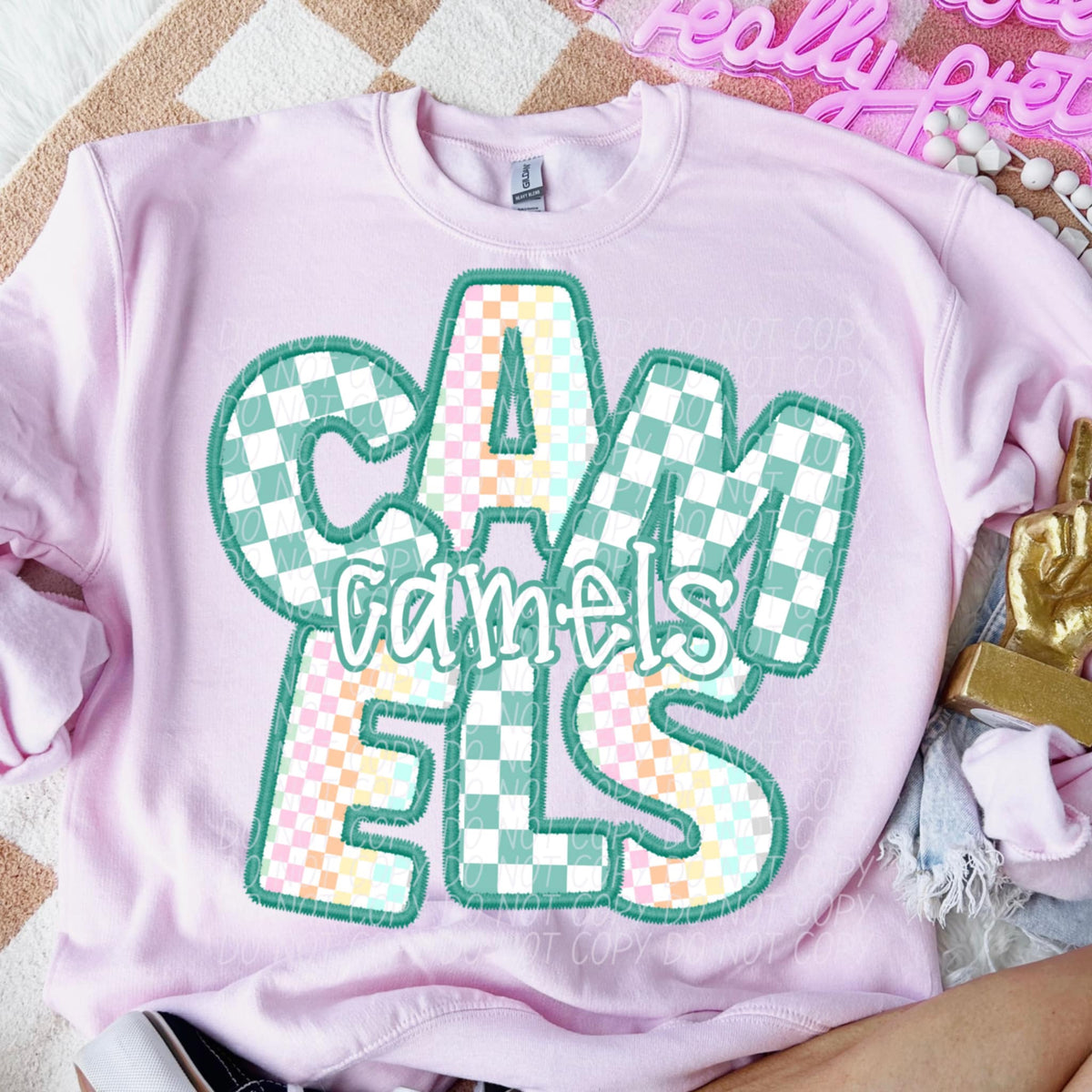 Camels blue and colorful checkered (CITY) 85517 DTF transfer