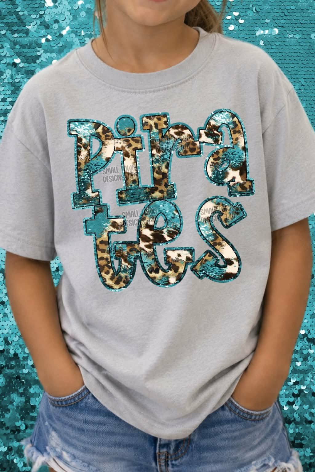 Pirates animal print blue sequin outline (STD) DTF transfer