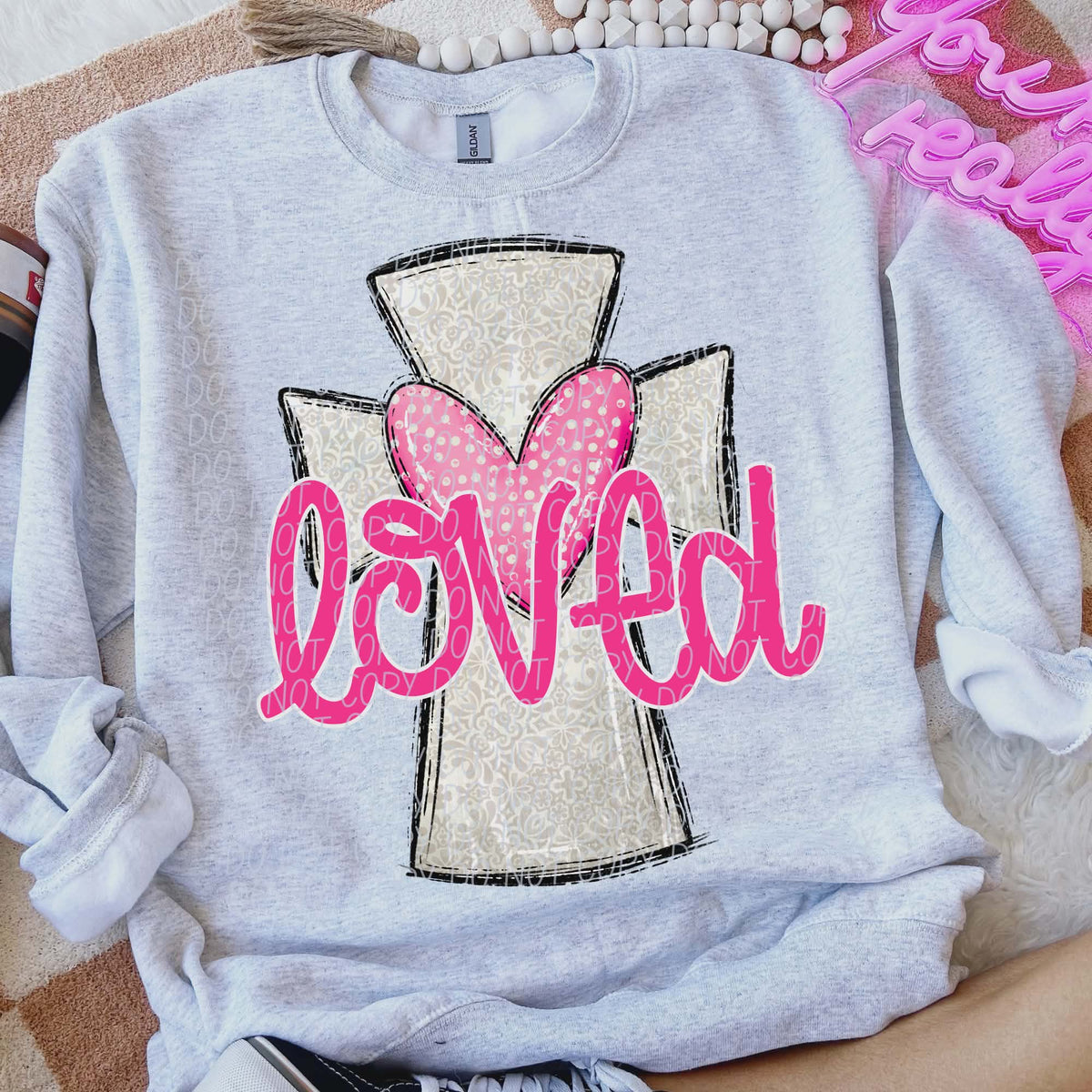 Loved heart cross (city) DTF transfer